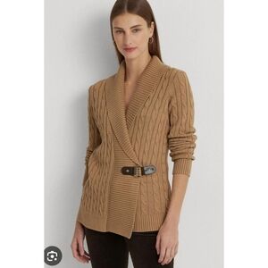 Lauren Ralph Lauren Cable Rib Knit Buckel Shawl Collar Sweater Cardigan Women 1X
